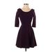 Express Casual Dress - A-Line Scoop Neck 3/4 sleeves: Purple Print Dresses - Women's Size X-Small