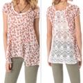 Free People Tops | Free People Ditsy Top Floral Crocheted Back High Low Boho Sz M | Color: Cream/Orange | Size: M