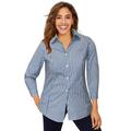 Plus Size Women's Stretch Cotton Poplin Shirt by Jessica London in Evening Blue Shadow Stripe (Size 22 W) Button Down Blouse