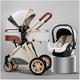 Light Strollers Adjustable High View Travel Pram Stroller Combo, 3 in 1 Stroller for Girls and Boys Pram Suit Carriage Bassinet with Rain Cover, Mosquito Net, Foot Cover (Color : Beige)