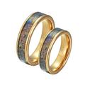 Daesar Couple Rings Set Promise Rings, Him and Her Rings Set Tungsten Polished Round 8MM with Colorful Opal Gold Women Size R 1/2 & Men Size Z&1