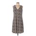 AK Anne Klein Casual Dress - A-Line V Neck Sleeveless: Brown Leopard Print Dresses - Women's Size 12