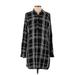 SO Casual Dress - Shift Collared Long sleeves: Black Plaid Dresses - Women's Size Small