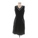 Lands' End Casual Dress - Sheath V-Neck Sleeveless: Black Solid Dresses - Women's Size 6