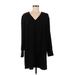 Express Casual Dress - Mini V-Neck Long sleeves: Black Solid Dresses - Women's Size Medium