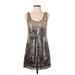 Express Cocktail Dress - A-Line Scoop Neck Sleeveless: Gold Dresses - Women's Size Small