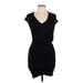 James Perse Casual Dress - Bodycon Plunge Short sleeves: Black Print Dresses - Women's Size Large