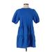 Zara Casual Dress - Mini High Neck Short sleeves: Blue Print Dresses - Women's Size Small