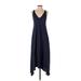 Minnie Rose Cocktail Dress - Midi V Neck Sleeveless: Blue Print Dresses - Women's Size Small
