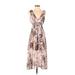 Sienna Sky Casual Dress - Midi Plunge Sleeveless: Brown Floral Dresses - Women's Size X-Small