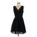 Ann Taylor LOFT Cocktail Dress - A-Line V-Neck Sleeveless: Black Solid Dresses - Women's Size 0