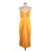 Fame And Partners Cocktail Dress - Midi Plunge Sleeveless: Yellow Print Dresses - Women's Size 6