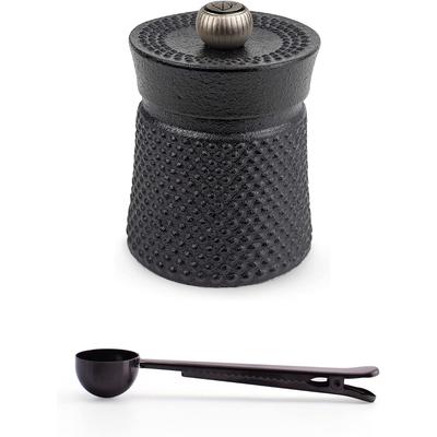 Peugeot BALI FONTE Cast Iron Pepper Mill, 8cm/3 In, With Stainless Steel Spice Scoop/Bag Clip (Black)