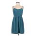 Madewell Casual Dress - Mini V-Neck Sleeveless: Teal Print Dresses - Women's Size 6