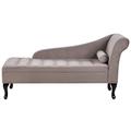 Chaise longue côté droit en velours taupe avec rangement