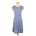 T by Talbots Casual Dress - Shift V-Neck Short sleeves: Blue Marled Dresses - Women's Size X-Small