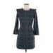 J.O.A. Just One Answer Casual Dress - Mini High Neck 3/4 sleeves: Gray Plaid Dresses - Women's Size Medium