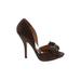 Badgley Mischka Heels: Slip On Stilleto Cocktail Party Brown Print Shoes - Women's Size 8 - Peep Toe