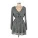 Peach Love Casual Dress: Gray Hearts Dresses - Women's Size Large