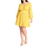 Plus Size Women's Puff Sleeve Linen Mini Dress by ELOQUII in Yellow Kiwi (Size 20)