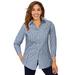 Plus Size Women's Stretch Cotton Poplin Shirt by Jessica London in Evening Blue Shadow Stripe (Size 12 W) Button Down Blouse