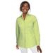 Plus Size Women's Stretch Cotton Poplin Shirt by Jessica London in Lime Feeder Stripe (Size 20 W) Button Down Blouse