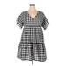 Shein Casual Dress - A-Line V Neck Short sleeves: Gray Checkered/Gingham Dresses - Women's Size 0X