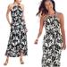 Athleta Dresses | Athleta Ikat Bloom Rip Maxi Dress Black White Halter Built In Bra Halter Size Xs | Color: Black/White | Size: Xs