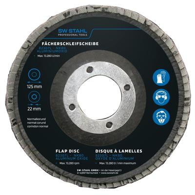 SWSTAHL Fächerschleifscheibe, Aluminiumoxid, 125 mm, NK80, 10 Stück Schleifscheibe, Winkelschleifer 82307L Image