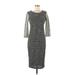 Bar III Casual Dress - Midi Crew Neck 3/4 sleeves: Gray Print Dresses - Women's Size Medium