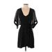 Express Outlet Casual Dress - Wrap V Neck Short sleeves: Black Print Dresses - New - Women's Size X-Small