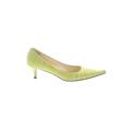 Bettye Muller Heels: Slip On Kitten Heel Cocktail Party Yellow Print Shoes - Women's Size 38 - Pointed Toe