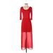 Vince Camuto Cocktail Dress - A-Line Scoop Neck 3/4 sleeves: Red Color Block Dresses - Women's Size X-Small