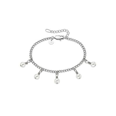 Edelstahlarmband KANGAROOS "Schmuck Geschenk, Armkette Perle mit Ankerkette", silber (edelstahlfarben), Armbänder, Damen, Edelstahl Image