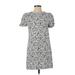 Ann Taylor LOFT Casual Dress - Shift Crew Neck Short sleeves: Gray Floral Dresses - Women's Size 2