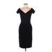 T by Tadashi Cocktail Dress - Midi V Neck Short sleeves: Black Print Dresses - Women's Size Medium