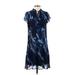 DKNY Casual Dress - Mini Tie Neck Short sleeves: Blue Tie-dye Dresses - Women's Size 2