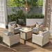 XIZZI 5-Piece Outdoor Wicker Furniture Single Chairs with Fire Pit