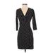 Ann Taylor Casual Dress - Sheath Plunge 3/4 sleeves: Black Polka Dots Dresses - Women's Size 0 Petite