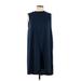 Adrienne Vittadini Casual Dress - Mini Mock Sleeveless: Blue Solid Dresses - Women's Size Large