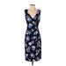 Lauren by Ralph Lauren Cocktail Dress - Sheath Plunge Sleeveless: Blue Floral Dresses - Women's Size 4