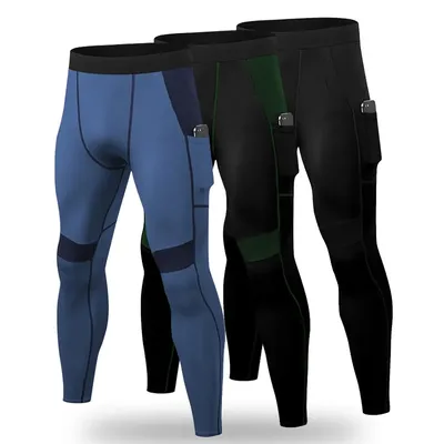 Collants de compression en patchwork pour hommes collants de course poche FjPhone leggings