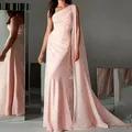 Jeheth élégant Rose sirène robe de soirée avec manteau gaine longue une épaule plissée sans manches