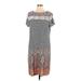 Chico's Casual Dress - Mini Crew Neck Short sleeves: Gray Dresses - Women's Size Large
