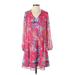 INC International Concepts Casual Dress - A-Line V Neck 3/4 sleeves: Pink Floral Dresses - Women's Size Small