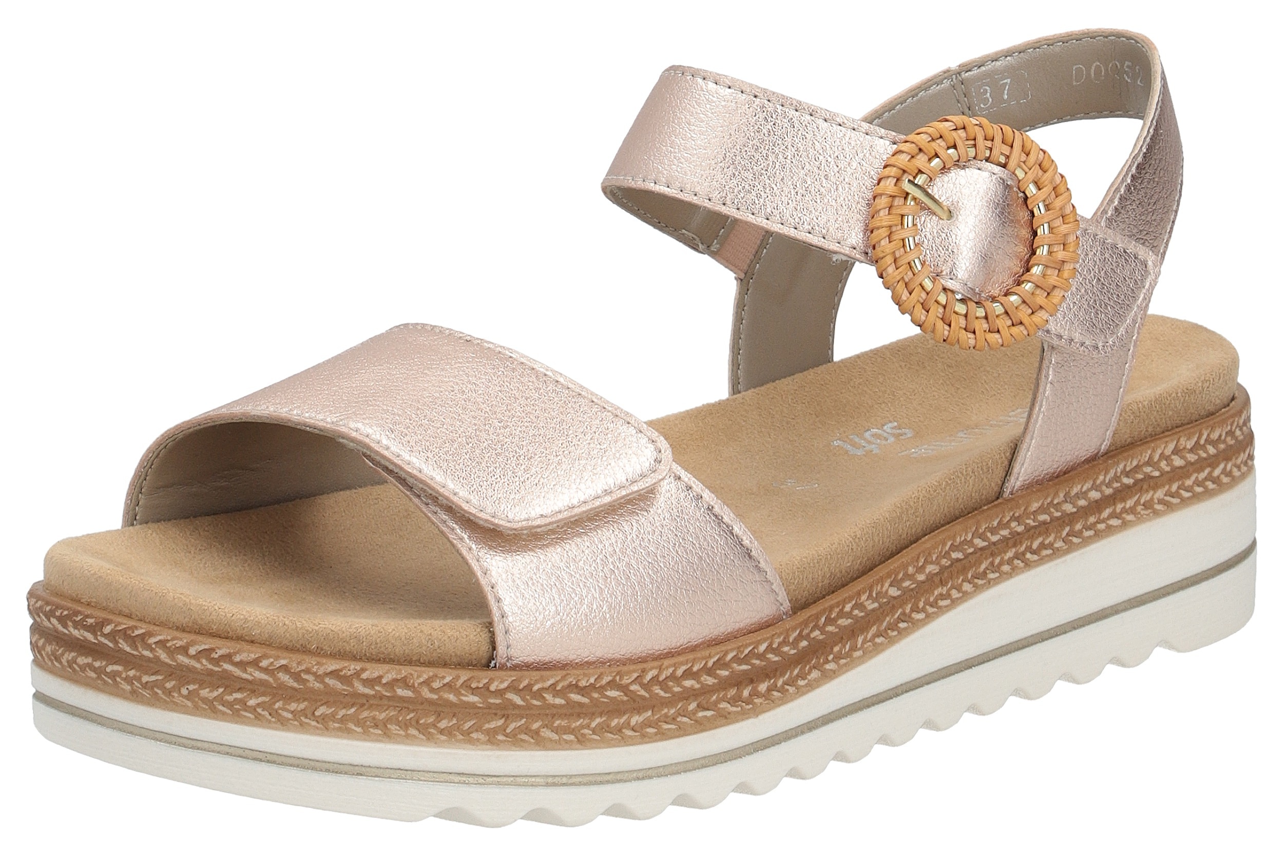 Keilsandalette REMONTE, Damen, Gr. 41, braun (kupferfarben), Leder, metallic, Schuhe, Sommerschuh, Riemchensandale mit praktischem Klettverschlüssen