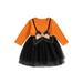 wybzd Halloween Girls Casual Dress Long Sleeve Bow Patchwork Fall Dress