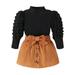 Girls Skirt Set Long Sleeve Turtleneck T-shirt with Skirt and Belt