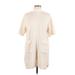 Shein Casual Dress - Mini High Neck Short sleeves: Ivory Solid Dresses - Women's Size Large