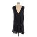 Free People Casual Dress - Mini Plunge Sleeveless: Black Print Dresses - Women's Size Small